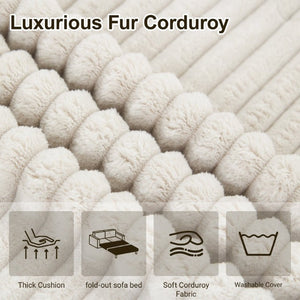 English Elm 59 Inch Corduroy Convertible Floor Sofa with Modular Chaise and Cloud Cushion Filling Beige White W5105P502871