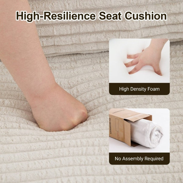 English Elm 59 Inch Corduroy Convertible Floor Sofa with Modular Chaise and Cloud Cushion Filling Beige White W5105P502871