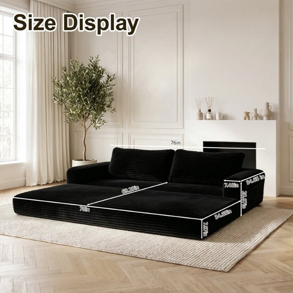 English Elm 76 Inch Corduroy Convertible Floor Sofa Foldable Sleeper Couch for Living Room W5105P502875