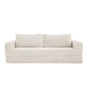 English Elm 76 Inch Cloud Corduroy Futon Sofa Bed Foldable Floor Couch for Living Room Guests Beige White W5105P502876