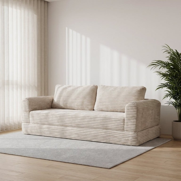 English Elm 76 Inch Cloud Corduroy Futon Sofa Bed Foldable Floor Couch for Living Room Guests Beige White W5105P502876