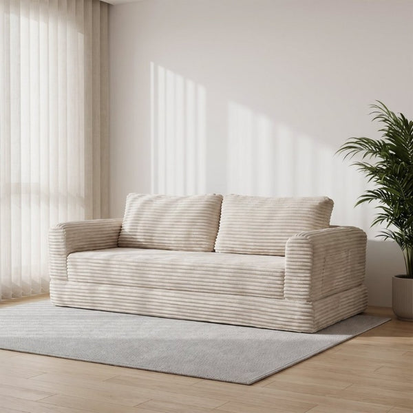 English Elm 76 Inch Cloud Corduroy Futon Sofa Bed Foldable Floor Couch for Living Room Guests Beige White W5105P502876