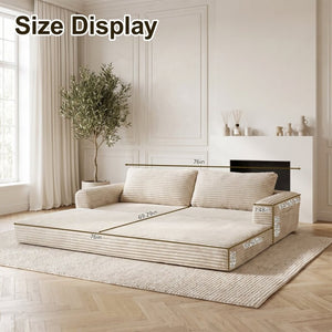 English Elm 76 Inch Cloud Corduroy Futon Sofa Bed Foldable Floor Couch for Living Room Guests Beige White W5105P502876