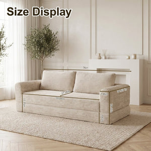 English Elm 76 Inch Cloud Corduroy Futon Sofa Bed Foldable Floor Couch for Living Room Guests Beige White W5105P502876