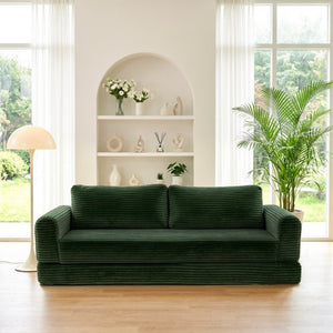 English Elm 76 Inch Cloud Corduroy Futon Sofa Bed Foldable Floor Couch for Living Room Guests Green W5105P506339