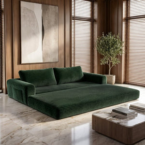 English Elm 76 Inch Cloud Corduroy Futon Sofa Bed Foldable Floor Couch for Living Room Guests Green W5105P506339