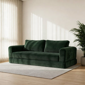 English Elm 76 Inch Cloud Corduroy Futon Sofa Bed Foldable Floor Couch for Living Room Guests Green W5105P506339
