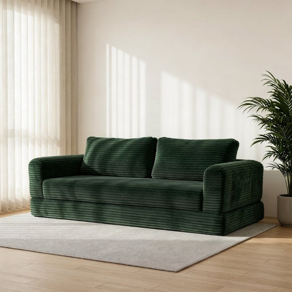 English Elm 76 Inch Cloud Corduroy Futon Sofa Bed Foldable Floor Couch for Living Room Guests Green W5105P506339