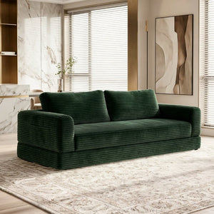 English Elm 76 Inch Cloud Corduroy Futon Sofa Bed Foldable Floor Couch for Living Room Guests Green W5105P506339