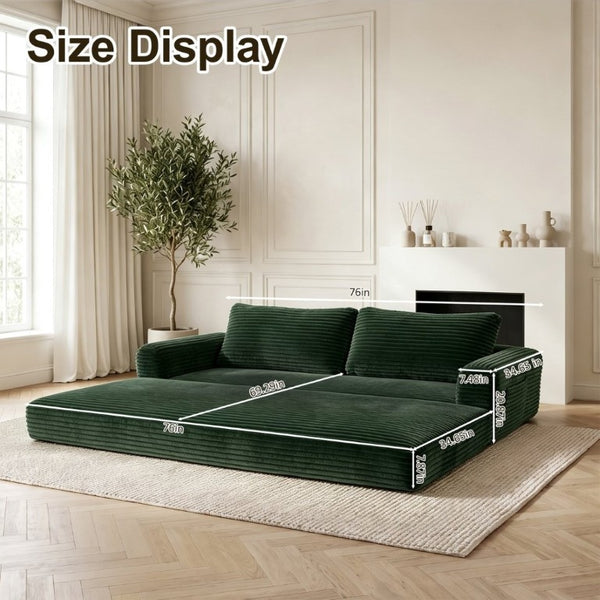 English Elm 76 Inch Cloud Corduroy Futon Sofa Bed Foldable Floor Couch for Living Room Guests Green W5105P506339