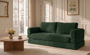 English Elm 59 Inch Corduroy Convertible Floor Sofa with Modular Chaise and Cloud Cushion Filling Green W5105P506342