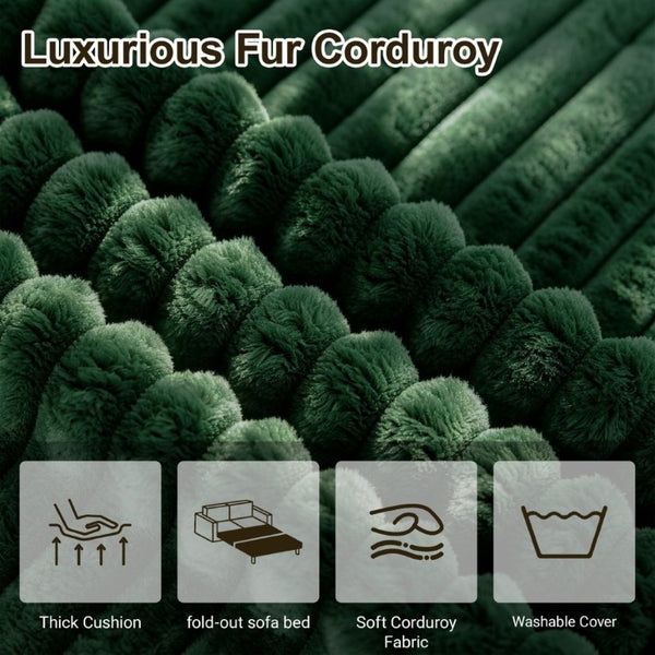 English Elm 59 Inch Corduroy Convertible Floor Sofa with Modular Chaise and Cloud Cushion Filling Green W5105P506342