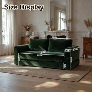 English Elm 59 Inch Corduroy Convertible Floor Sofa with Modular Chaise and Cloud Cushion Filling Green W5105P506342