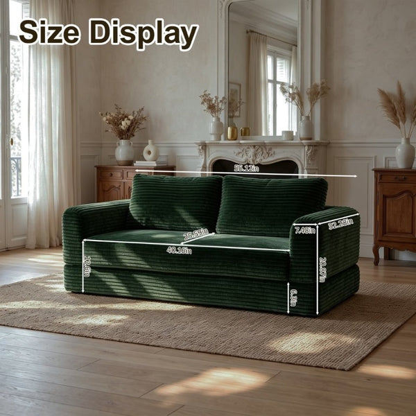 English Elm 59 Inch Corduroy Convertible Floor Sofa with Modular Chaise and Cloud Cushion Filling Green W5105P506342