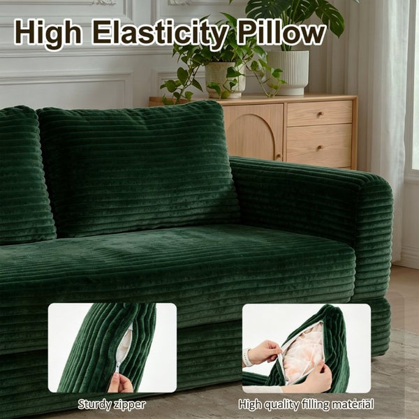 English Elm 59 Inch Corduroy Convertible Floor Sofa with Modular Chaise and Cloud Cushion Filling Green W5105P506342
