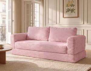 English Elm 59 Inch Corduroy Convertible Floor Sofa with Modular Chaise and Cloud Cushion Filling Pink W5105P525476