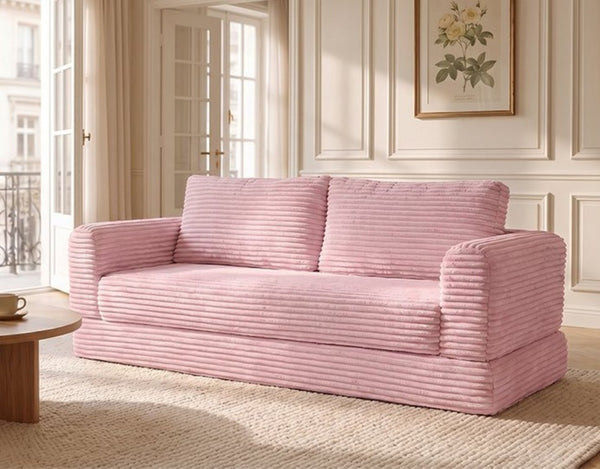 English Elm 59 Inch Corduroy Convertible Floor Sofa with Modular Chaise and Cloud Cushion Filling Pink W5105P525476
