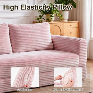 English Elm 59 Inch Corduroy Convertible Floor Sofa with Modular Chaise and Cloud Cushion Filling Pink W5105P525476