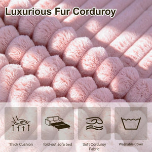 English Elm 59 Inch Corduroy Convertible Floor Sofa with Modular Chaise and Cloud Cushion Filling Pink W5105P525476