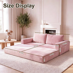 English Elm 59 Inch Corduroy Convertible Floor Sofa with Modular Chaise and Cloud Cushion Filling Pink W5105P525476