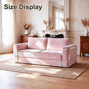 English Elm 59 Inch Corduroy Convertible Floor Sofa with Modular Chaise and Cloud Cushion Filling Pink W5105P525476