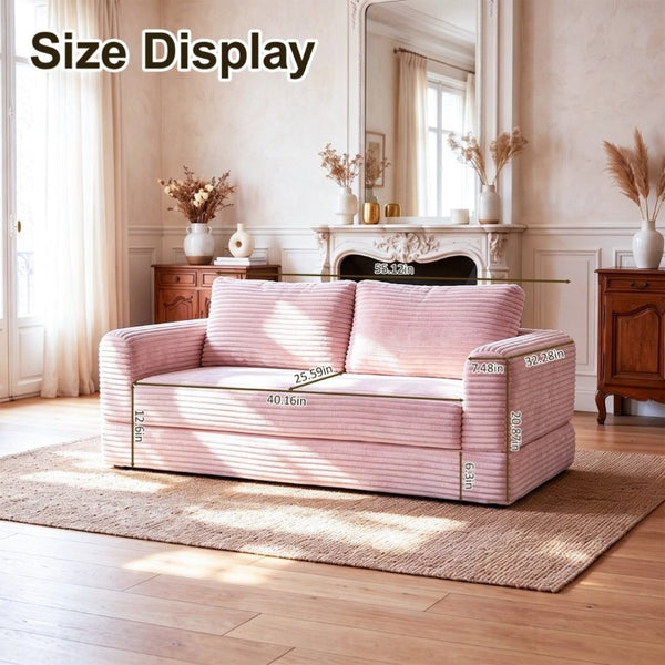 English Elm 59 Inch Corduroy Convertible Floor Sofa with Modular Chaise and Cloud Cushion Filling Pink W5105P525476