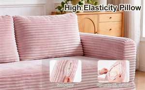 English Elm 59 Inch Corduroy Convertible Floor Sofa with Modular Chaise and Cloud Cushion Filling Pink W5105P525476