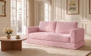 English Elm 59 Inch Corduroy Convertible Floor Sofa with Modular Chaise and Cloud Cushion Filling Pink W5105P525476