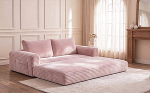 English Elm 59 Inch Corduroy Convertible Floor Sofa with Modular Chaise and Cloud Cushion Filling Pink W5105P525476