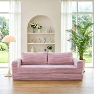 English Elm 76 Inch Cloud Corduroy Futon Sofa Bed Foldable Floor Couch for Living Room Guests Pink W5105P525477