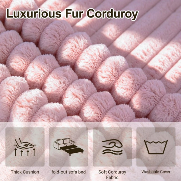 English Elm 76 Inch Cloud Corduroy Futon Sofa Bed Foldable Floor Couch for Living Room Guests Pink W5105P525477