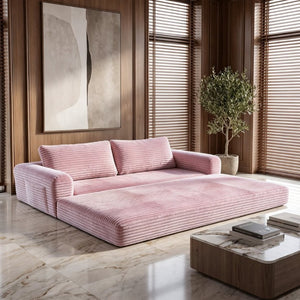 English Elm 76 Inch Cloud Corduroy Futon Sofa Bed Foldable Floor Couch for Living Room Guests Pink W5105P525477