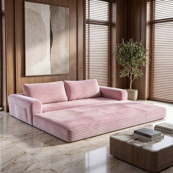 English Elm 76 Inch Cloud Corduroy Futon Sofa Bed Foldable Floor Couch for Living Room Guests Pink W5105P525477