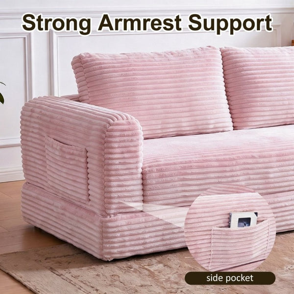 English Elm 76 Inch Cloud Corduroy Futon Sofa Bed Foldable Floor Couch for Living Room Guests Pink W5105P525477