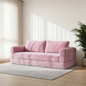 English Elm 76 Inch Cloud Corduroy Futon Sofa Bed Foldable Floor Couch for Living Room Guests Pink W5105P525477