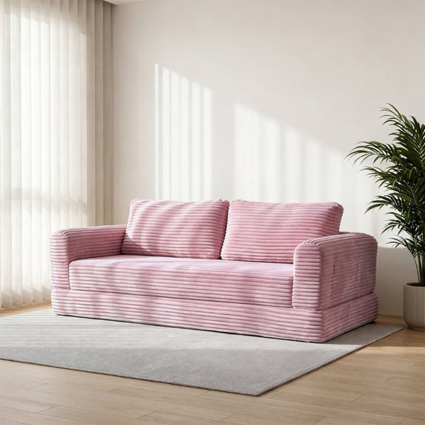 English Elm 76 Inch Cloud Corduroy Futon Sofa Bed Foldable Floor Couch for Living Room Guests Pink W5105P525477