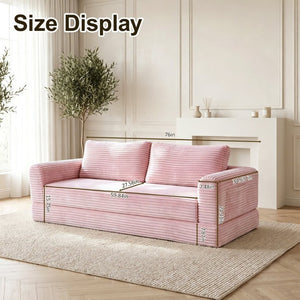 English Elm 76 Inch Cloud Corduroy Futon Sofa Bed Foldable Floor Couch for Living Room Guests Pink W5105P525477