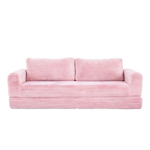 English Elm 76 Inch Cloud Corduroy Futon Sofa Bed Foldable Floor Couch for Living Room Guests Pink W5105P525477