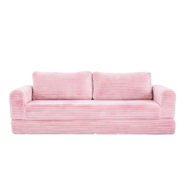 English Elm 76 Inch Cloud Corduroy Futon Sofa Bed Foldable Floor Couch for Living Room Guests Pink W5105P525477