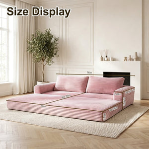 English Elm 76 Inch Cloud Corduroy Futon Sofa Bed Foldable Floor Couch for Living Room Guests Pink W5105P525477