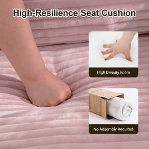 English Elm 76 Inch Cloud Corduroy Futon Sofa Bed Foldable Floor Couch for Living Room Guests Pink W5105P525477