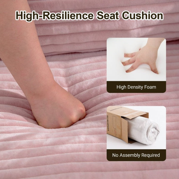 English Elm 76 Inch Cloud Corduroy Futon Sofa Bed Foldable Floor Couch for Living Room Guests Pink W5105P525477