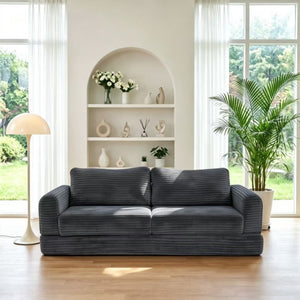English Elm 59 Inch Corduroy Convertible Floor Sofa with Modular Chaise and Cloud Cushion Filling Dark Gray W5105P525478