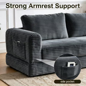 English Elm 59 Inch Corduroy Convertible Floor Sofa with Modular Chaise and Cloud Cushion Filling Dark Gray W5105P525478