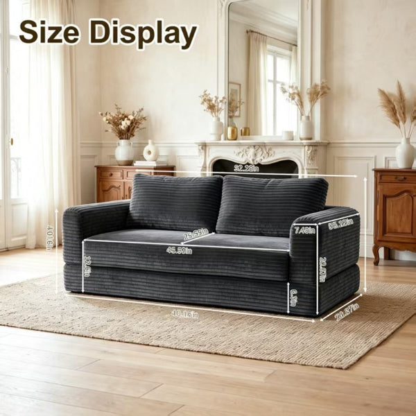 English Elm 59 Inch Corduroy Convertible Floor Sofa with Modular Chaise and Cloud Cushion Filling Dark Gray W5105P525478
