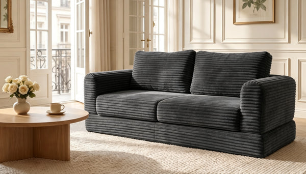 English Elm 59 Inch Corduroy Convertible Floor Sofa with Modular Chaise and Cloud Cushion Filling Dark Gray W5105P525478