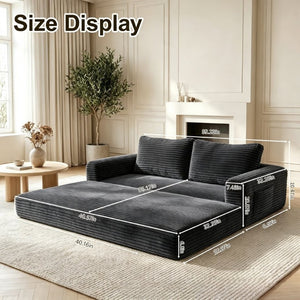 English Elm 59 Inch Corduroy Convertible Floor Sofa with Modular Chaise and Cloud Cushion Filling Dark Gray W5105P525478