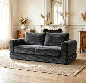 English Elm 59 Inch Corduroy Convertible Floor Sofa with Modular Chaise and Cloud Cushion Filling Dark Gray W5105P525478