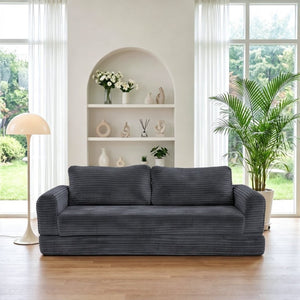 English Elm 76 Inch Cloud Corduroy Futon Sofa Bed Foldable Floor Couch for Living Room Guests Dark Gray W5105P525479