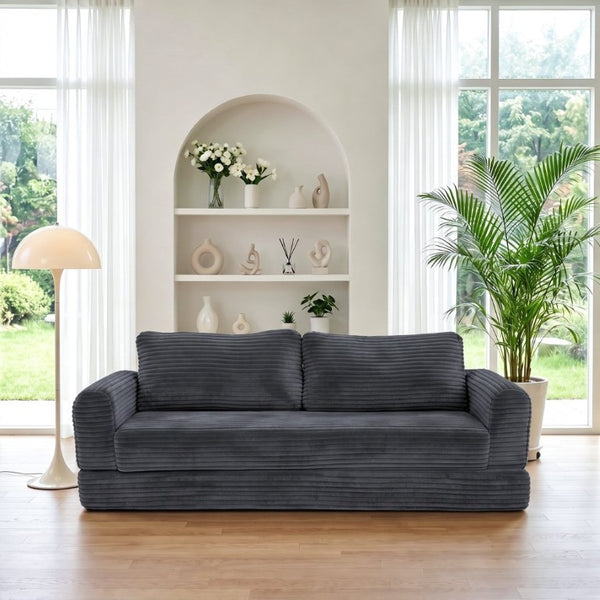 English Elm 76 Inch Cloud Corduroy Futon Sofa Bed Foldable Floor Couch for Living Room Guests Dark Gray W5105P525479